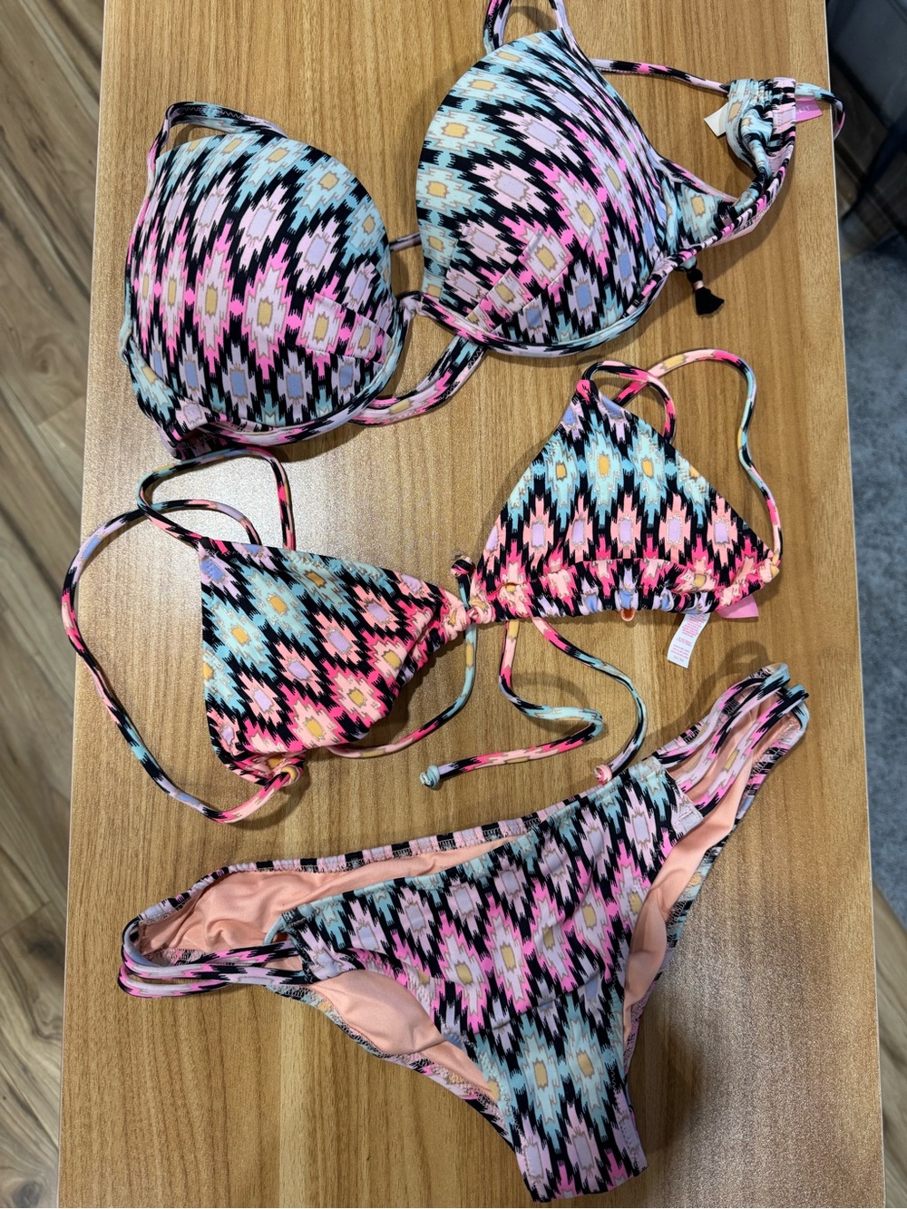 Victoria's Secret Pink, Aqua & Black Patterned Bikini Top